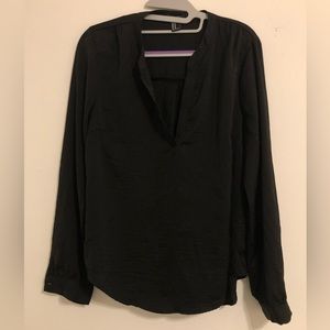 Forever 21 Crinkled Satin Crepe Black Long Sleeve Blouse